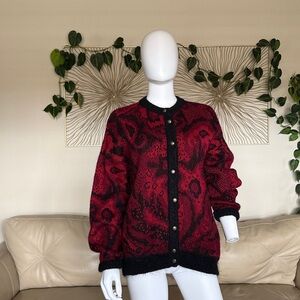 St Michael Vintage Red and Black Cardigan Mohair/ Polyester Acrylic P to P 22”